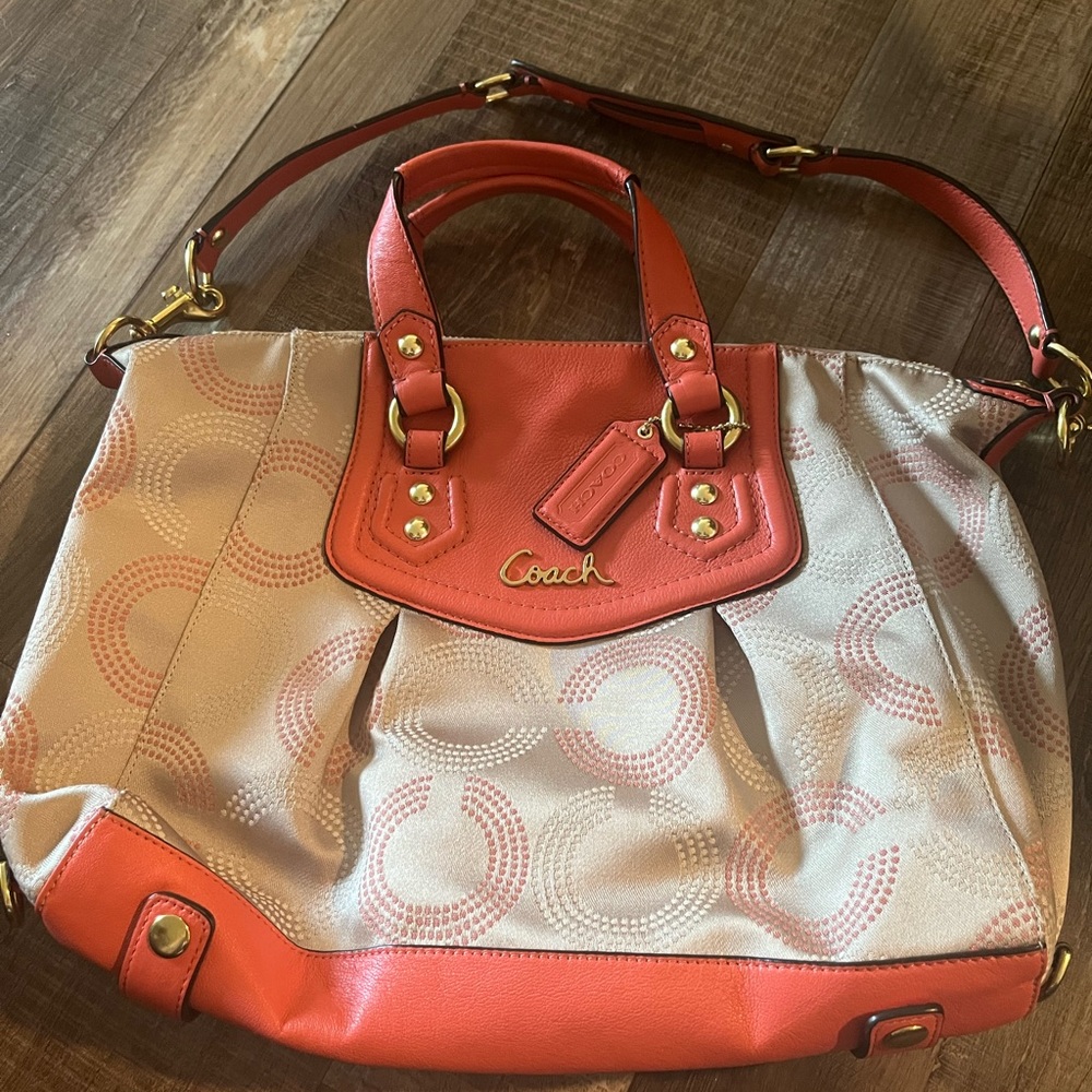 Beautiful coral and tan colored purse